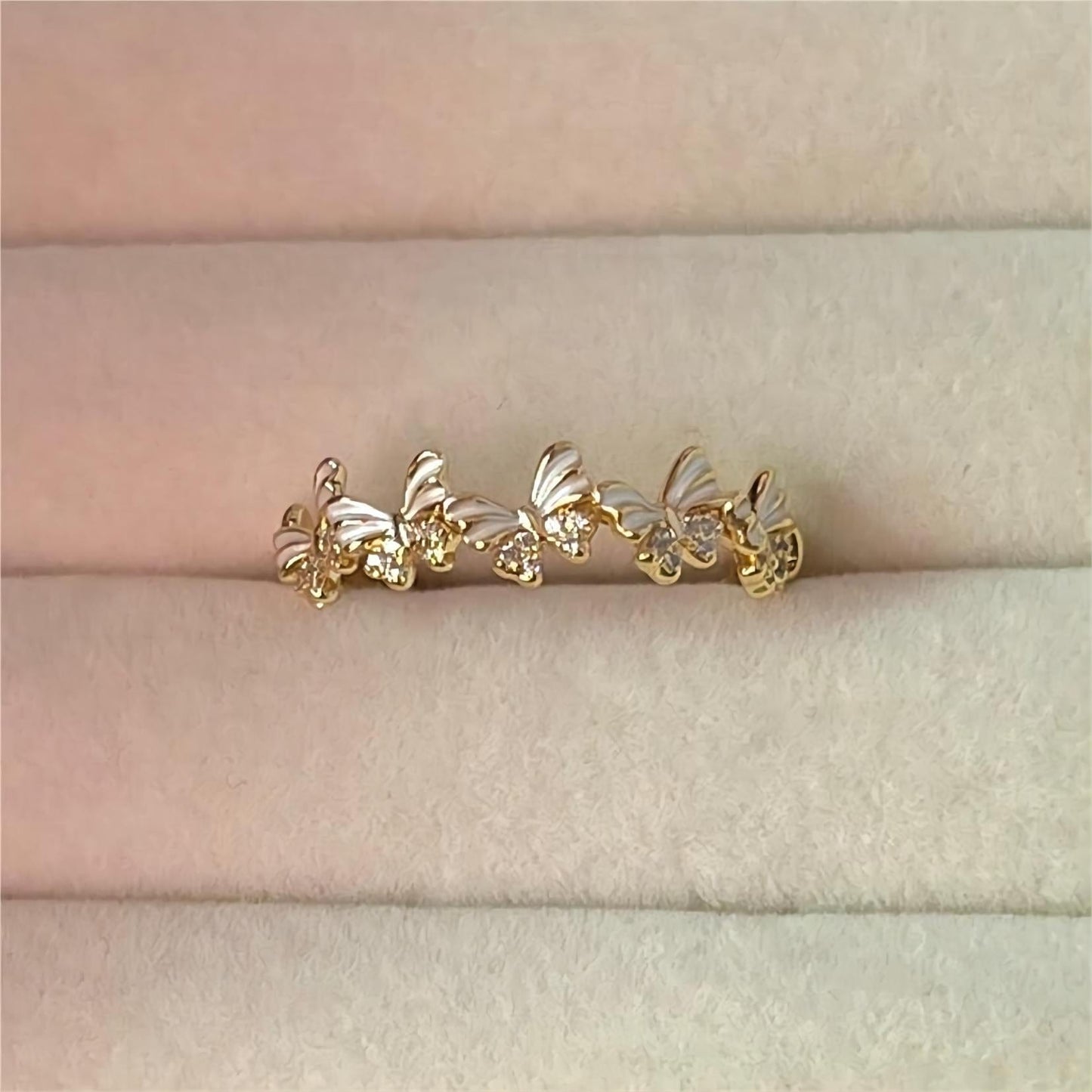 Elegant Gold Enamel Butterfly Ring