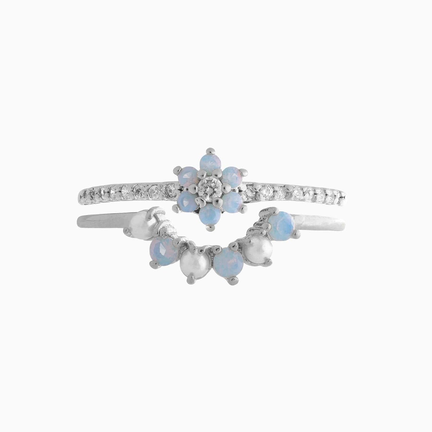 Ensemble de bagues assorties chic en cristal à motif floral, 2 pièces