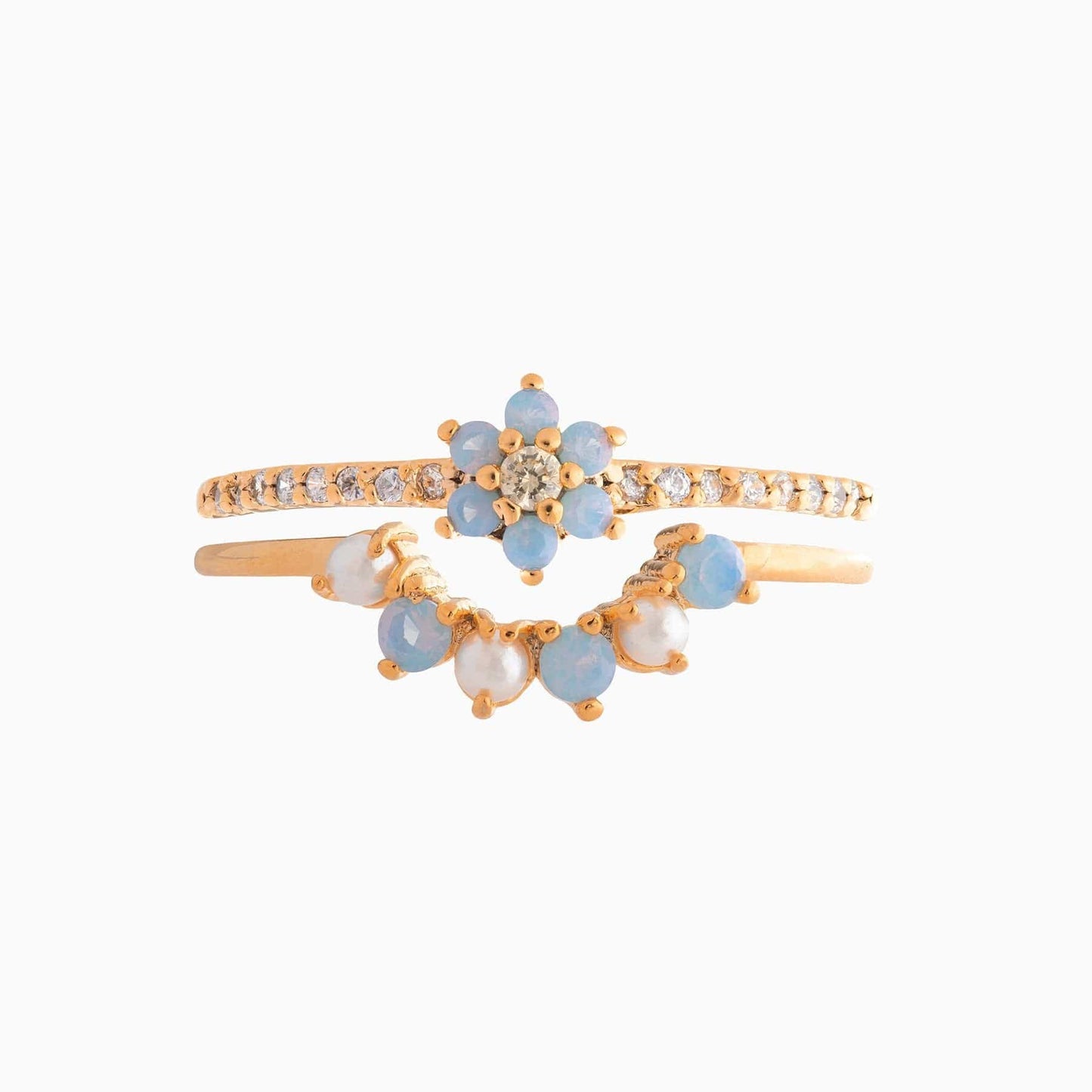 Ensemble de bagues assorties chic en cristal à motif floral, 2 pièces