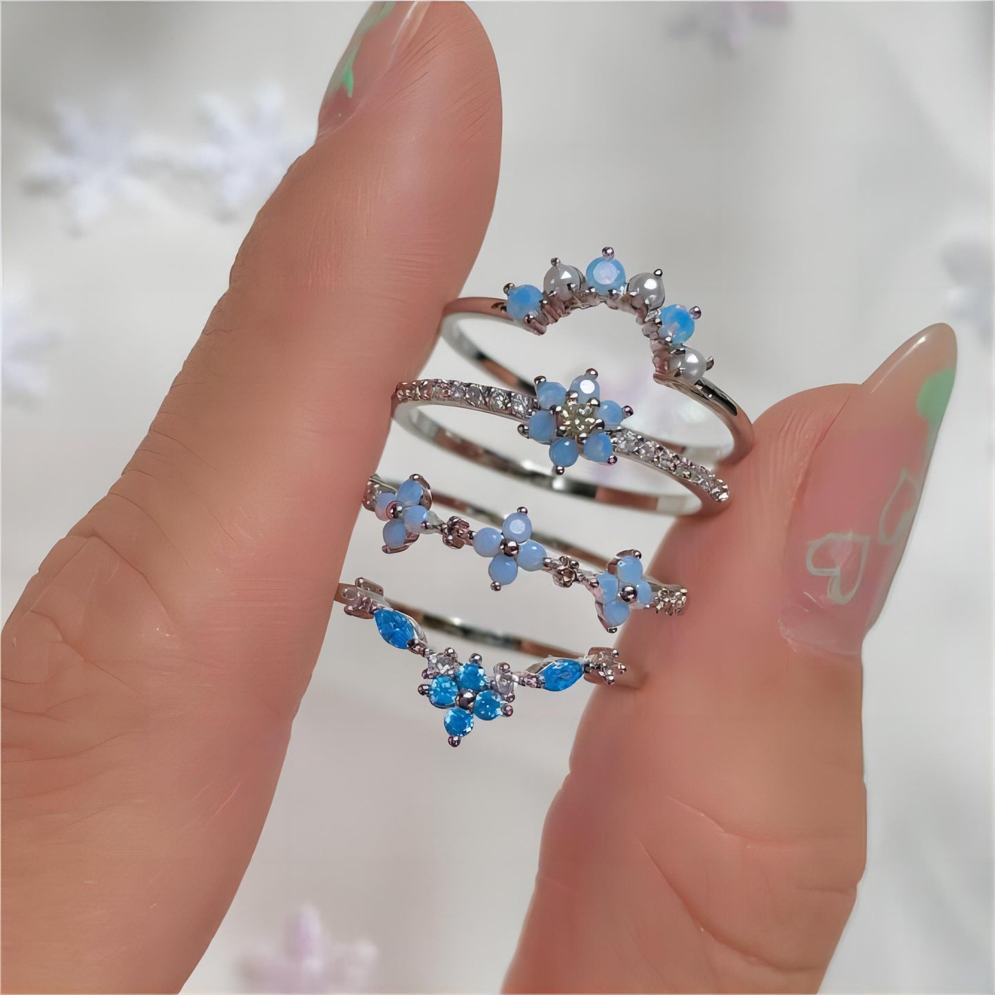 Ensemble de bagues assorties chic en cristal à motif floral, 2 pièces