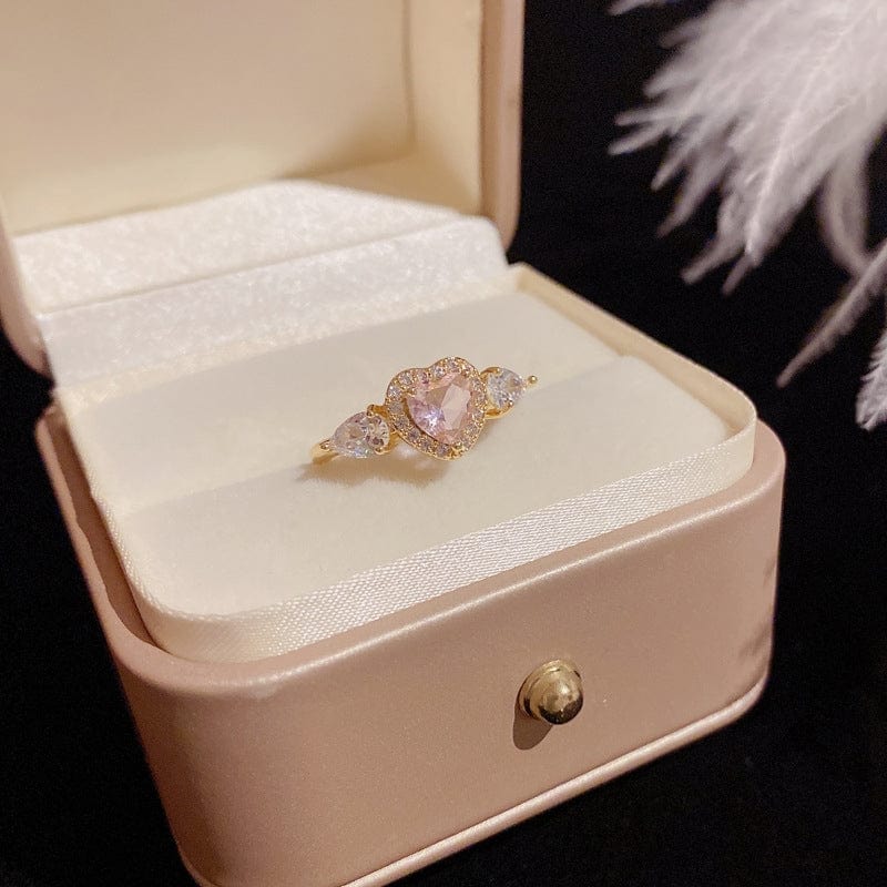Bague en forme de cœur avec ailes d'ange en cristal rose ajustable