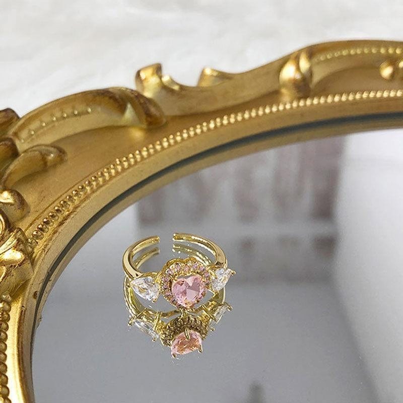 Bague en forme de cœur avec ailes d'ange en cristal rose ajustable