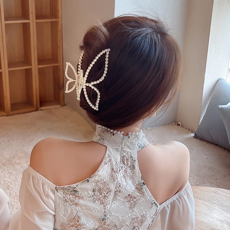 Schicke Haarspange mit Schmetterlings-Perlen-Chignon-Klauenclip