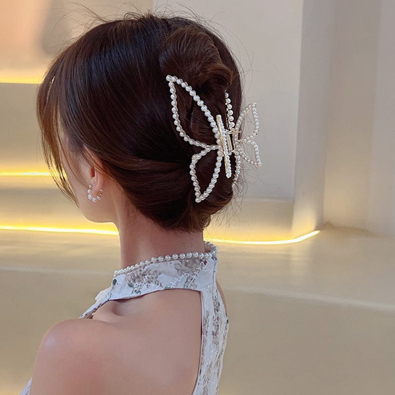 Schicke Haarspange mit Schmetterlings-Perlen-Chignon-Klauenclip