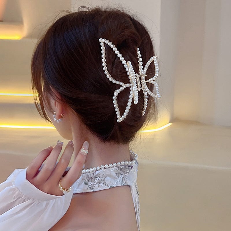 Schicke Haarspange mit Schmetterlings-Perlen-Chignon-Klauenclip