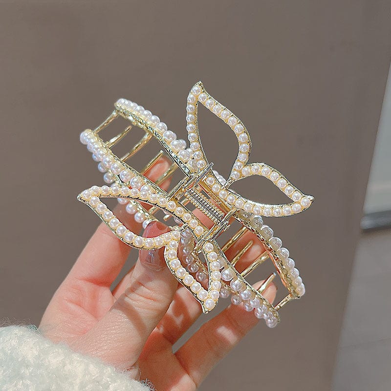 Schicke Haarspange mit Schmetterlings-Perlen-Chignon-Klauenclip