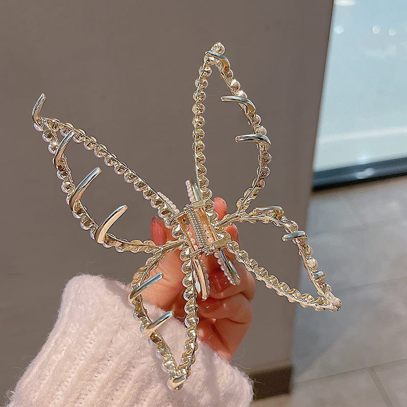 Schicke Haarspange mit Schmetterlings-Perlen-Chignon-Klauenclip