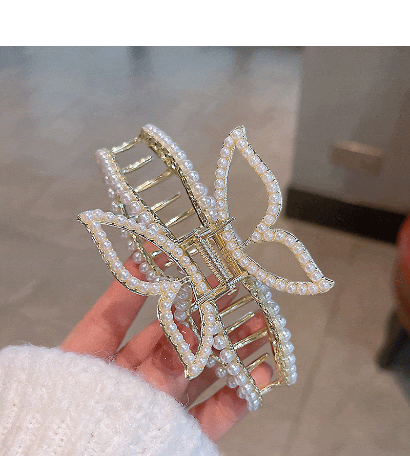 Schicke Haarspange mit Schmetterlings-Perlen-Chignon-Klauenclip