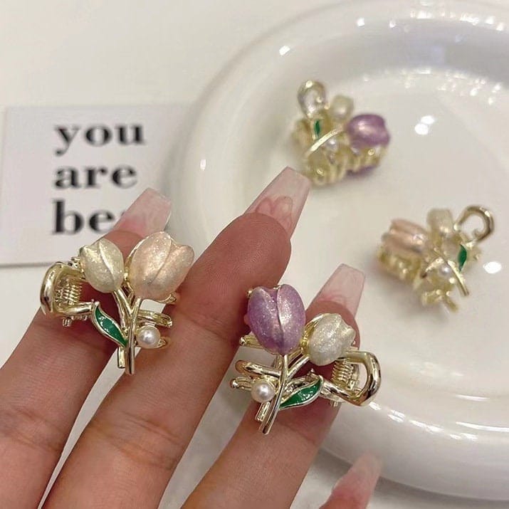 Süße bunte Emaille Perlen Charm Tulpe Haarspange