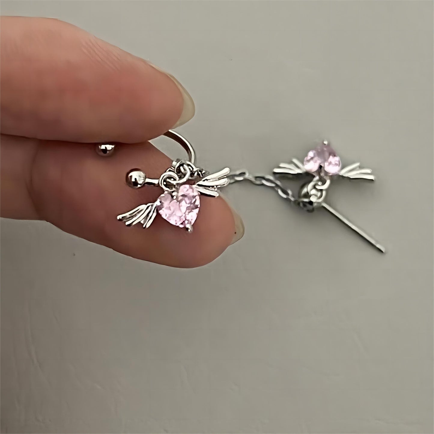 Gorgeous Heart Angel Wings Ear Cuff Stud Chain Earrings