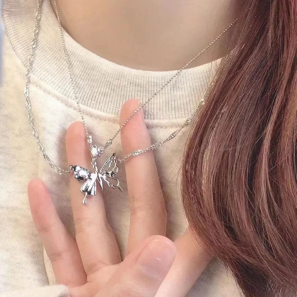 Chic Layered Antique Silver Butterfly Necklace