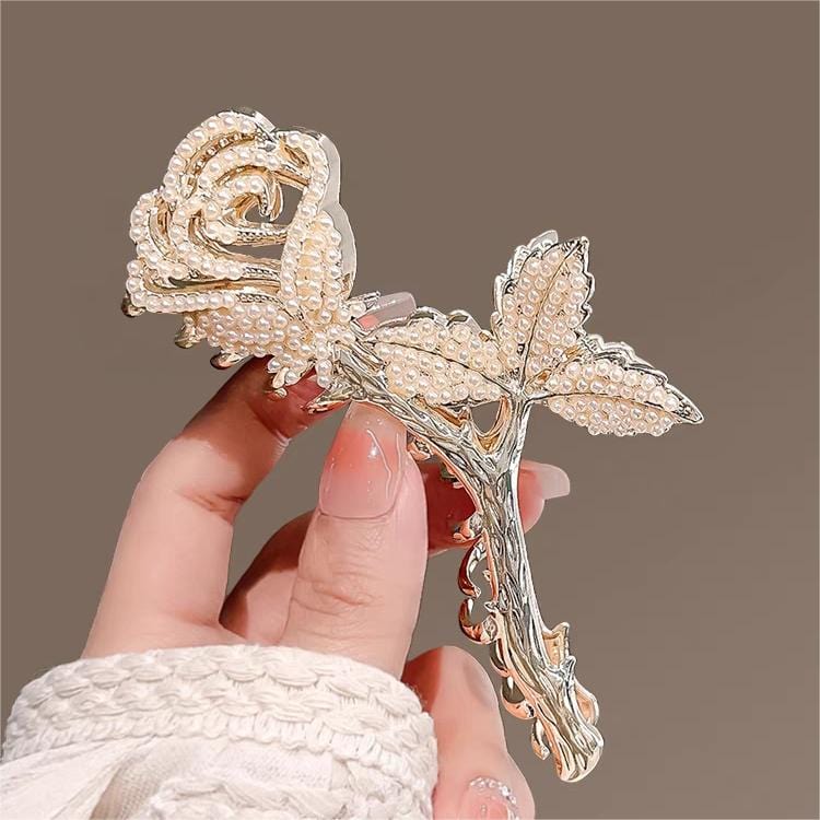 Elegant Pearl Rose Chignon Claw Clip Hair Clip