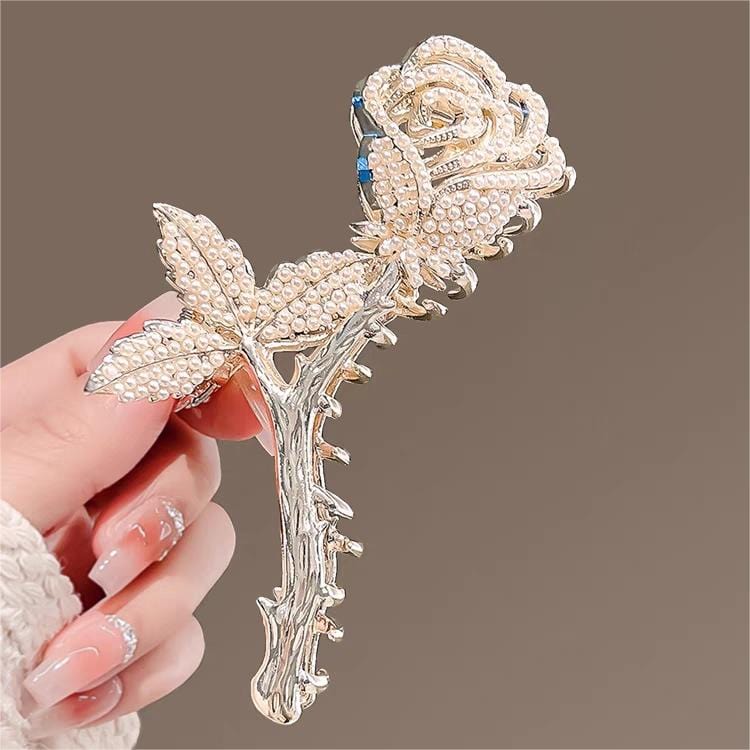Elegant Pearl Rose Chignon Claw Clip Hair Clip