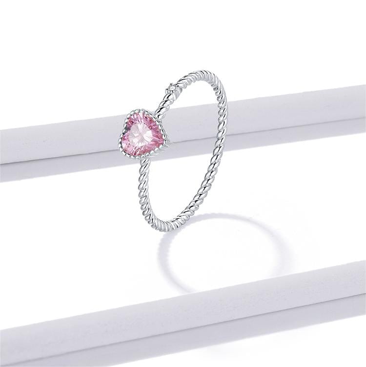 Trendy Adjustable Pink Crystal Heart Ring