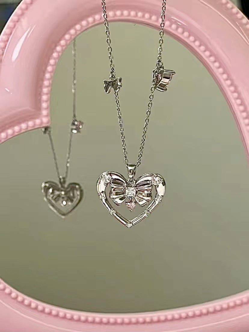 Trendy Bowknot Heart Pendant Necklace