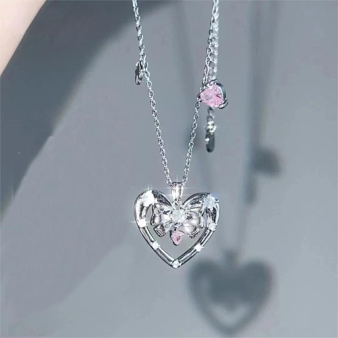 Trendy Bowknot Heart Pendant Necklace