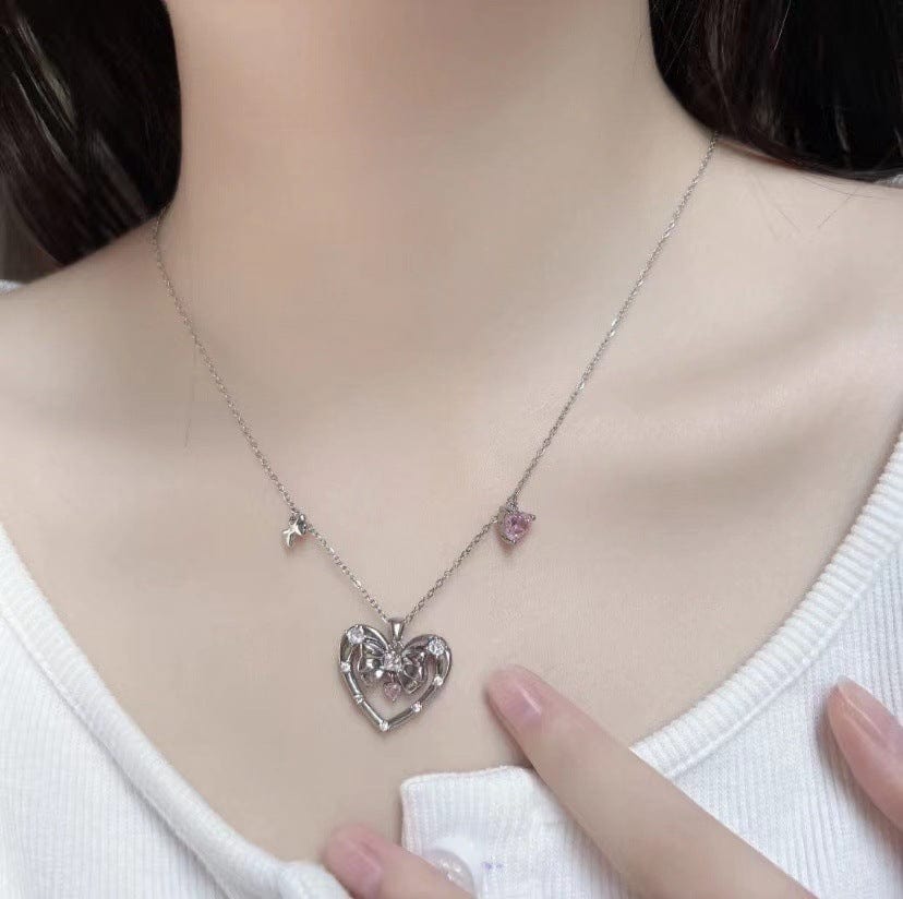 Trendy Bowknot Heart Pendant Necklace