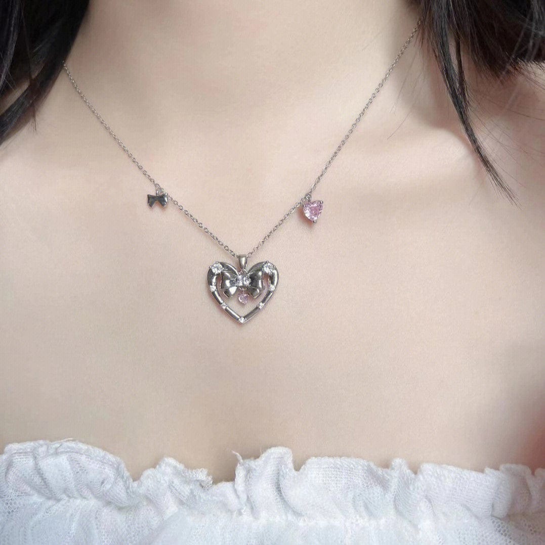 Trendy Bowknot Heart Pendant Necklace