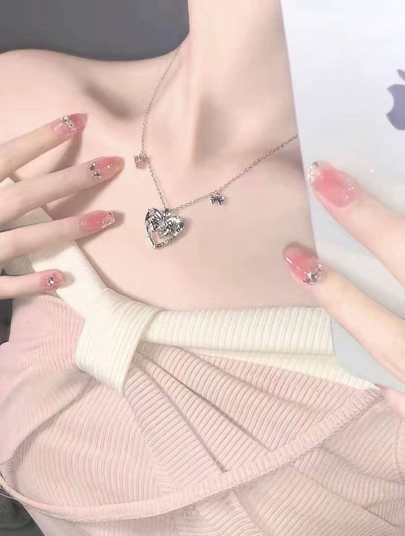 Trendy Bowknot Heart Pendant Necklace