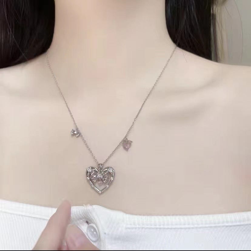 Trendy Bowknot Heart Pendant Necklace