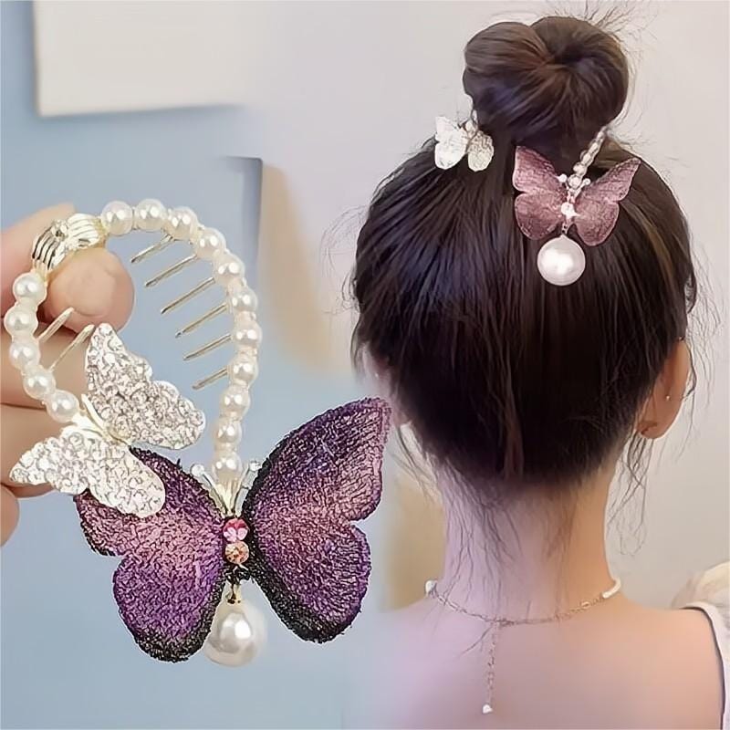 Haarklammer mit Schmetterlings-Perlen-Chignon