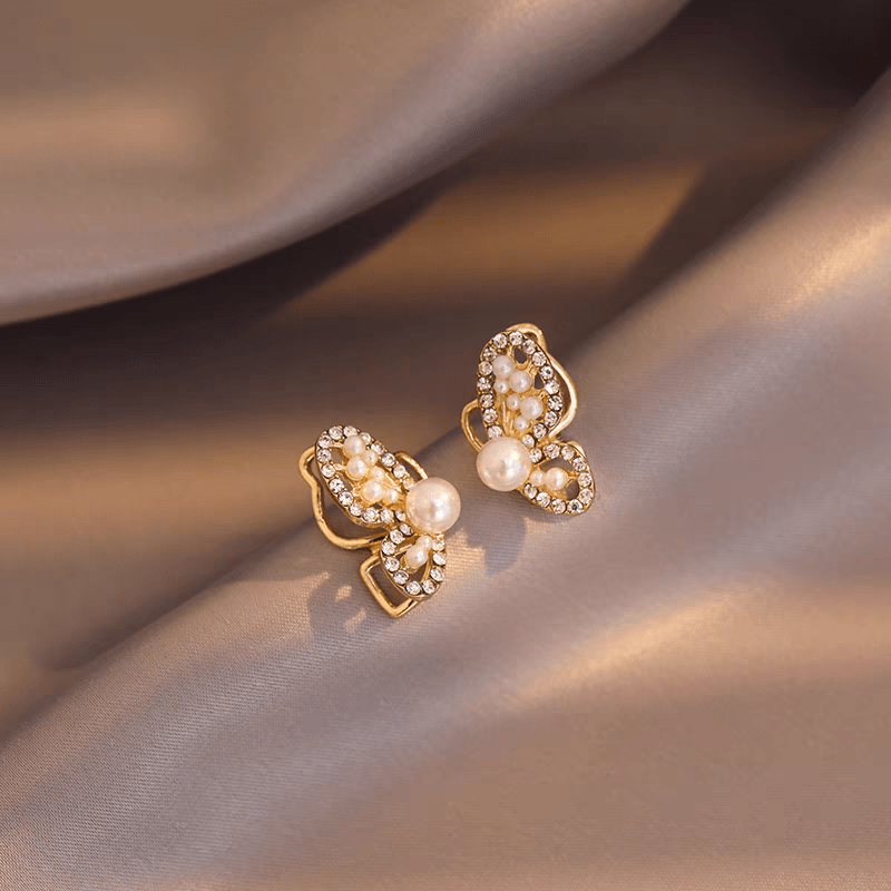 Gold Butterfly Pearl Earrings
