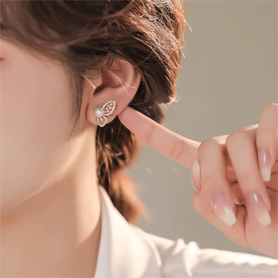 Gold Butterfly Pearl Earrings