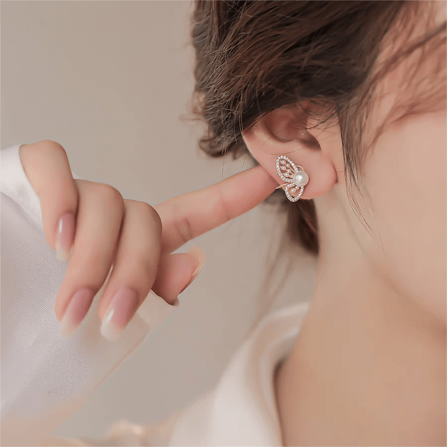 Gold Butterfly Pearl Earrings