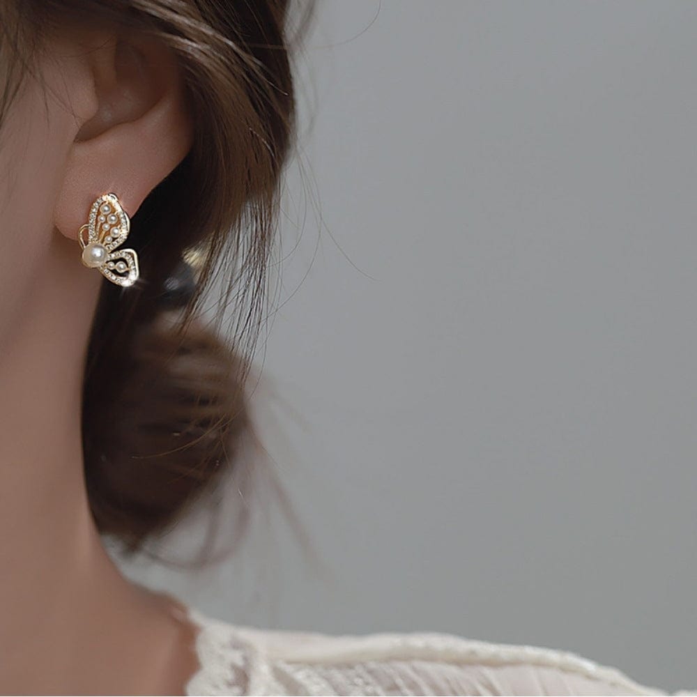 Gold Butterfly Pearl Earrings