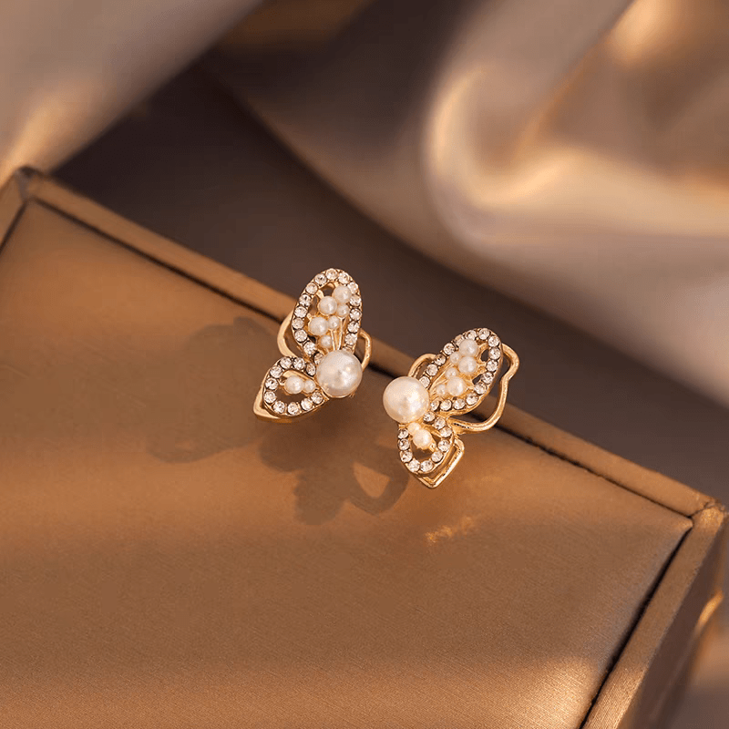 Gold Butterfly Pearl Earrings