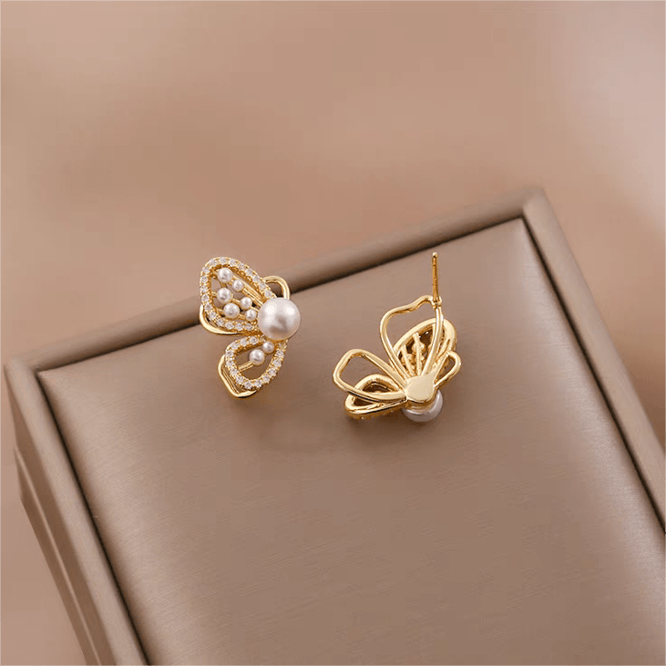 Gold Butterfly Pearl Earrings