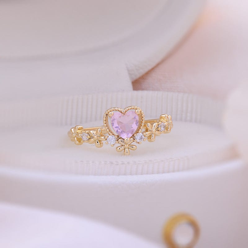 Crystal Heart Arrow Of Love Double Ring Floral Ring Set