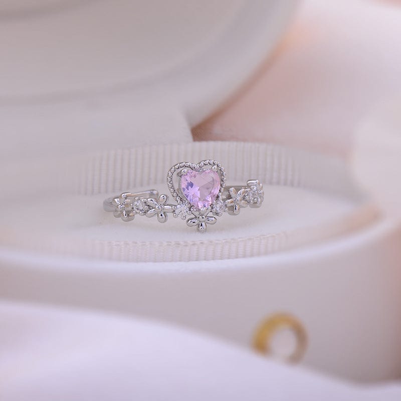 Crystal Heart Arrow Of Love Double Ring Floral Ring Set