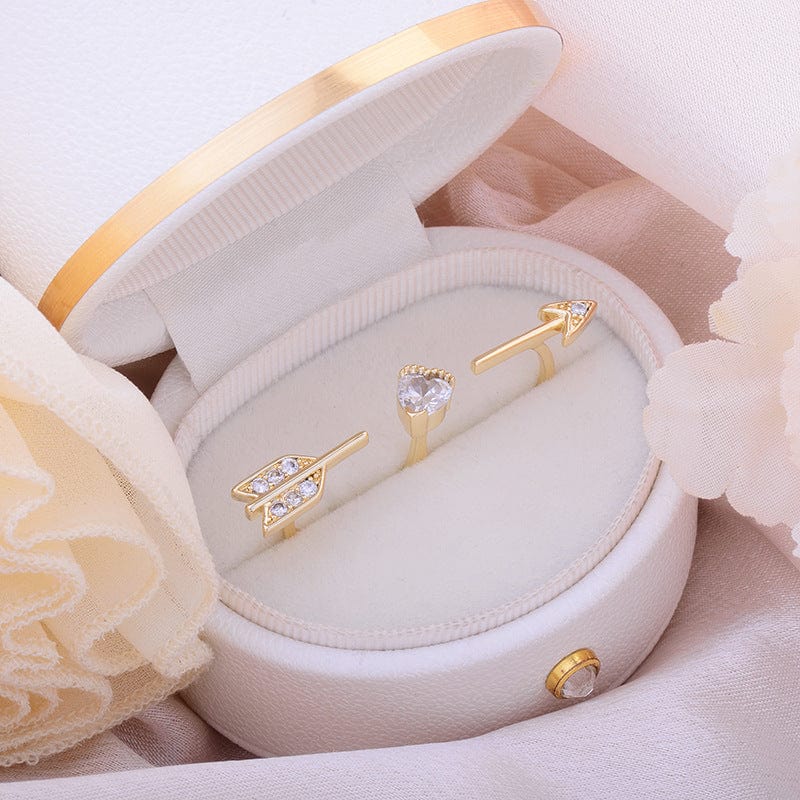 Crystal Heart Arrow Of Love Double Ring Floral Ring Set