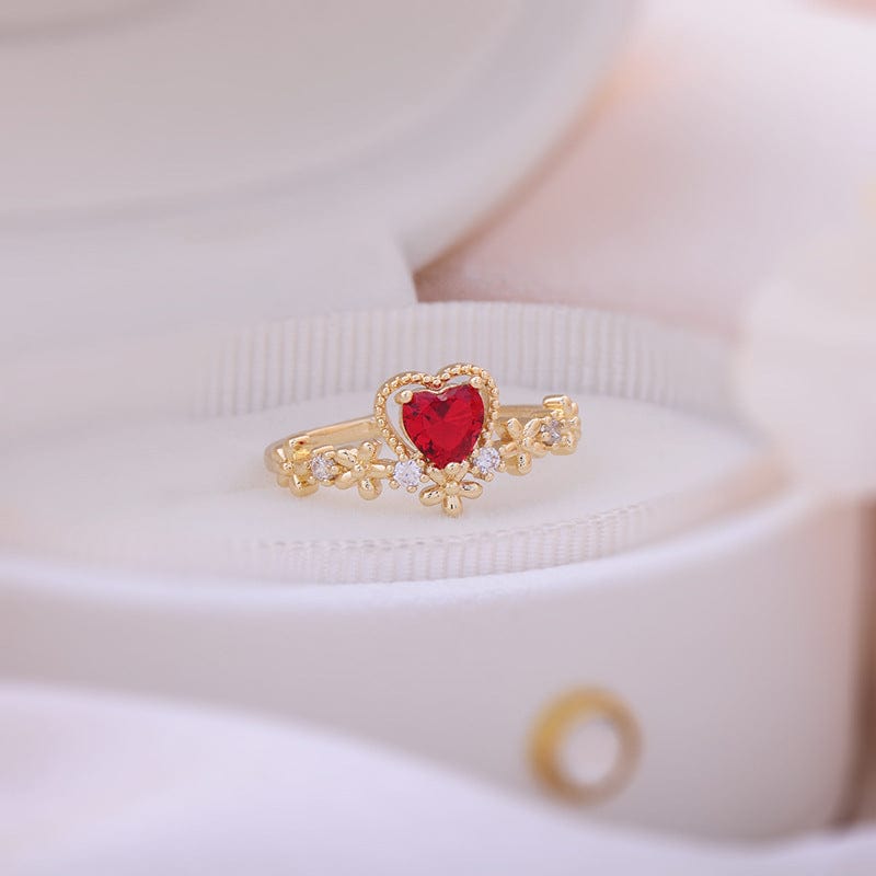 Crystal Heart Arrow Of Love Double Ring Floral Ring Set
