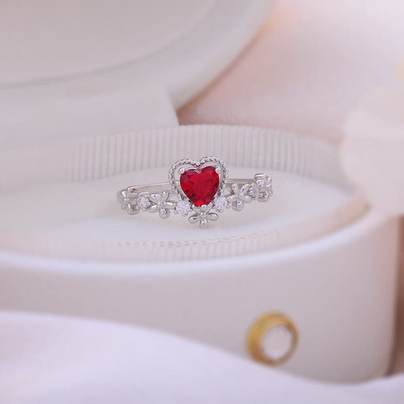 Crystal Heart Arrow Of Love Double Ring Floral Ring Set