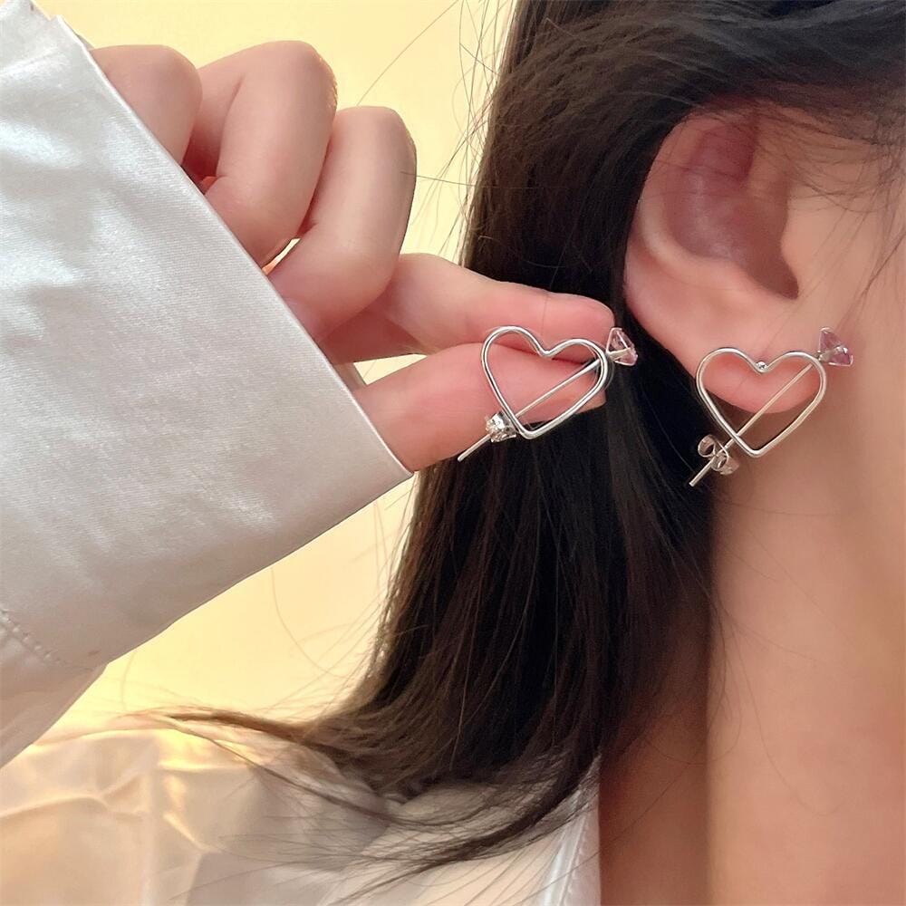 Boucles d'oreilles Kawaii en forme de cœur et de flèche Cupidon