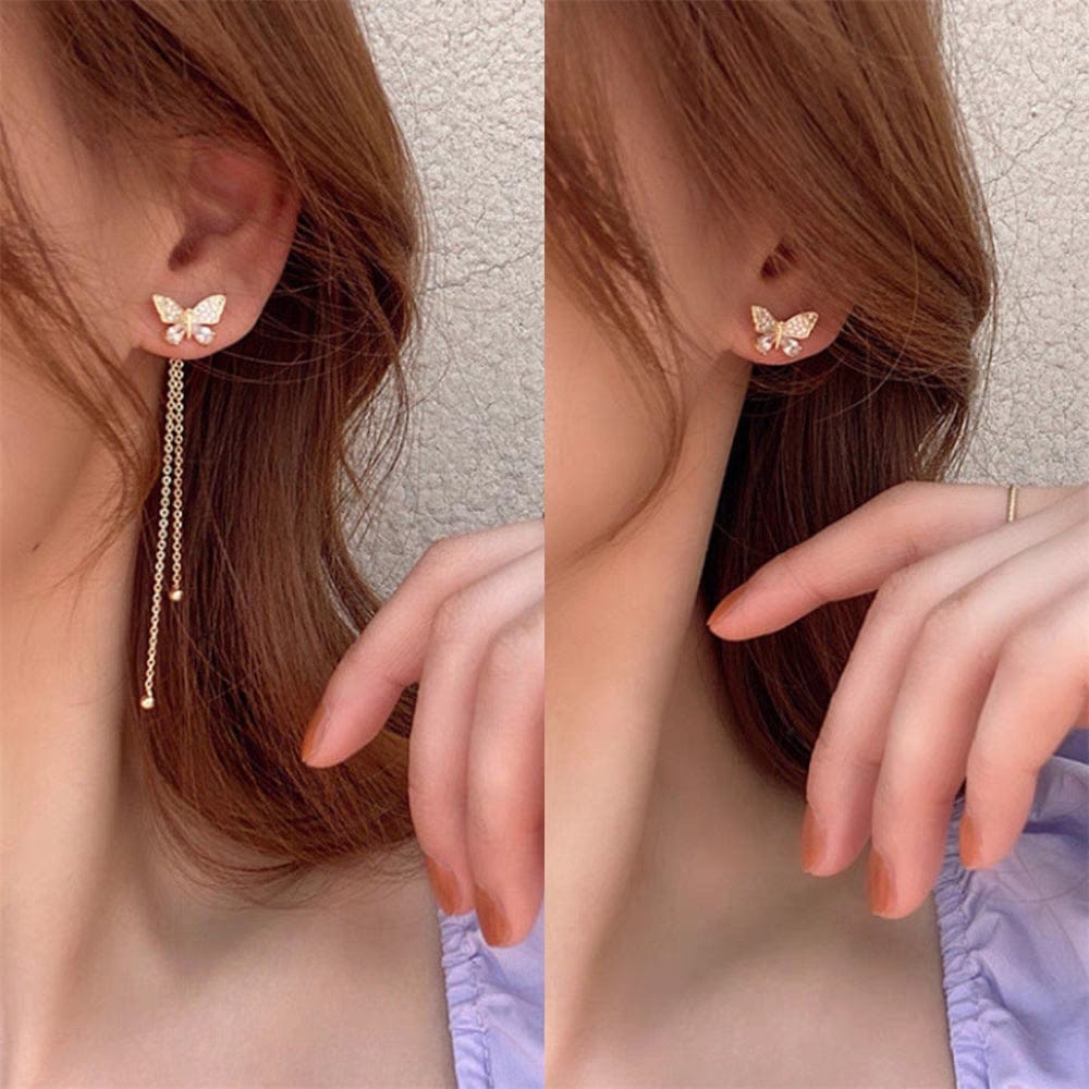 Boucles d'oreilles à pampilles papillon amovibles