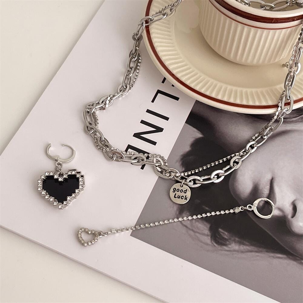 Sweet Detachable Heart Earrings Necklace