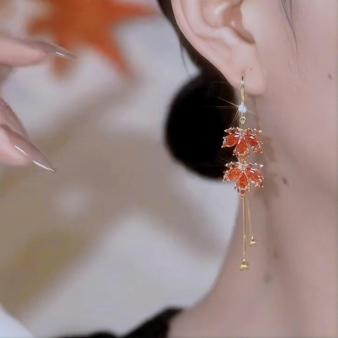 Chic Maple Leaf Chain Tassel Earrings