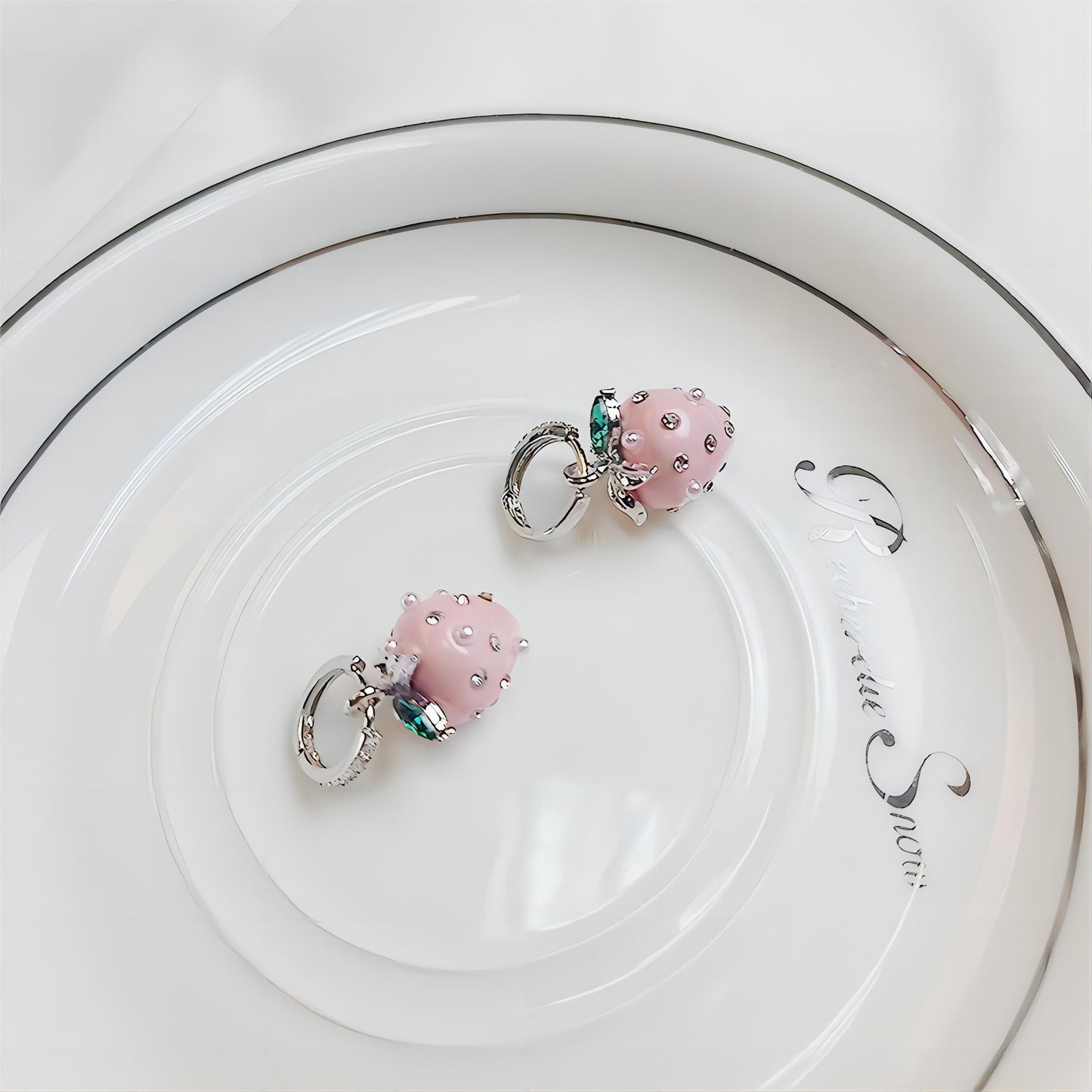 Pink Strawberry Huggie Hoop Earrings
