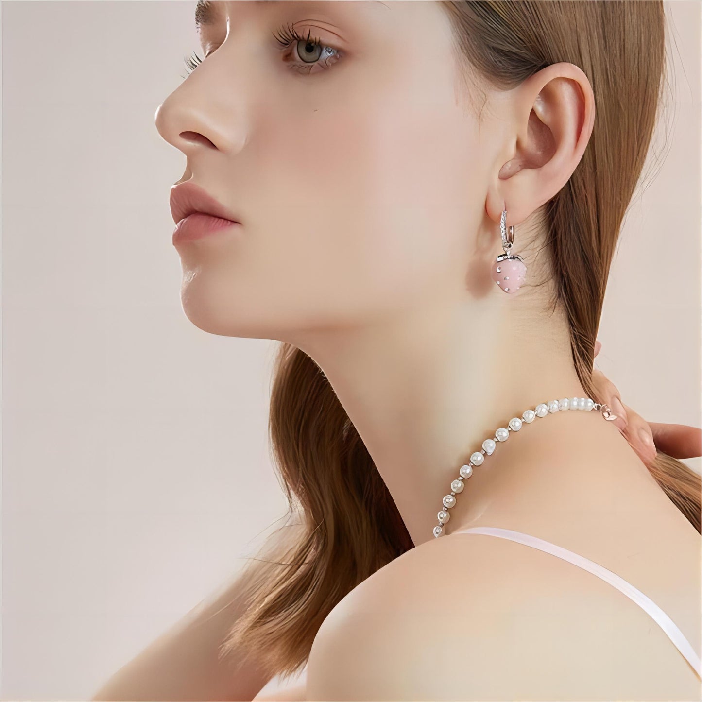 Pink Strawberry Huggie Hoop Earrings