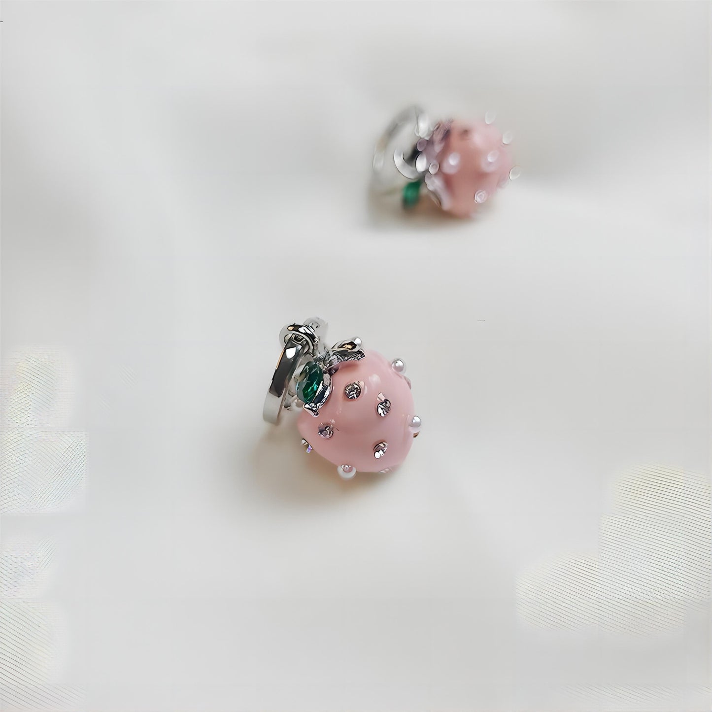 Pink Strawberry Huggie Hoop Earrings