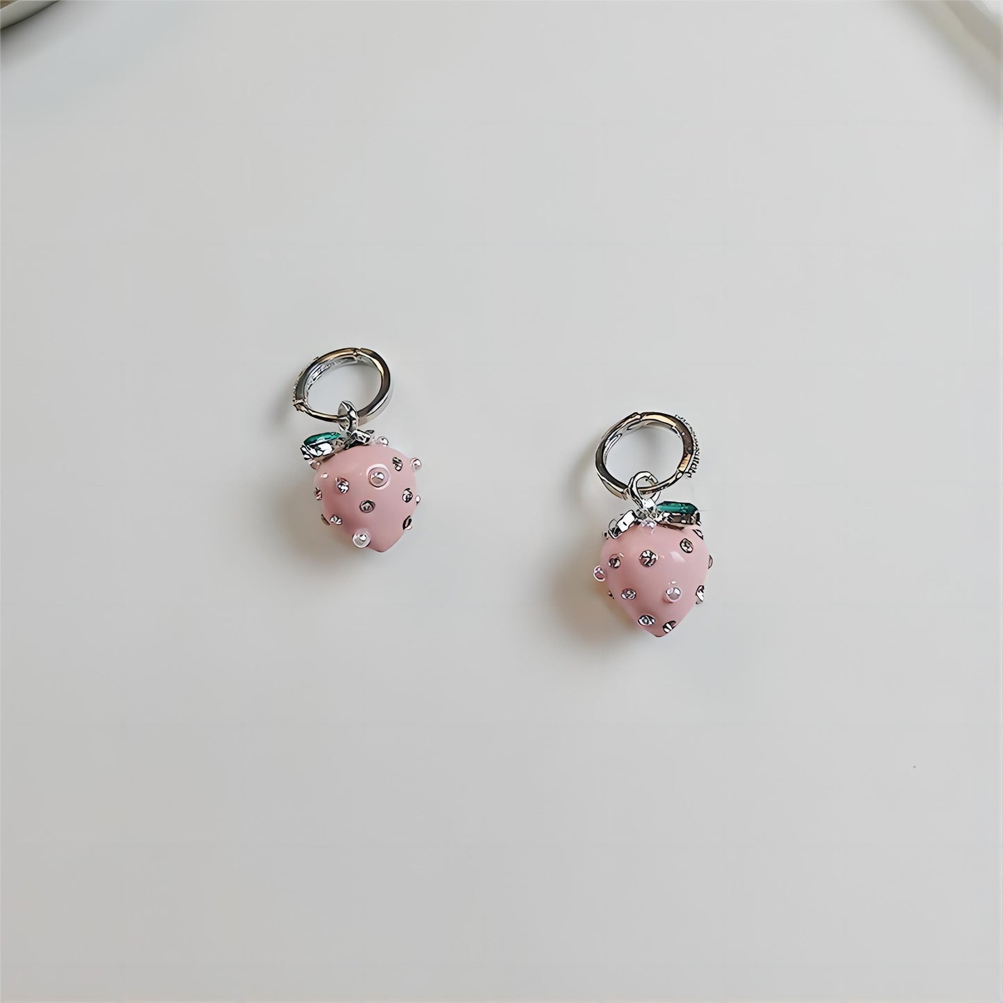 Pink Strawberry Huggie Hoop Earrings