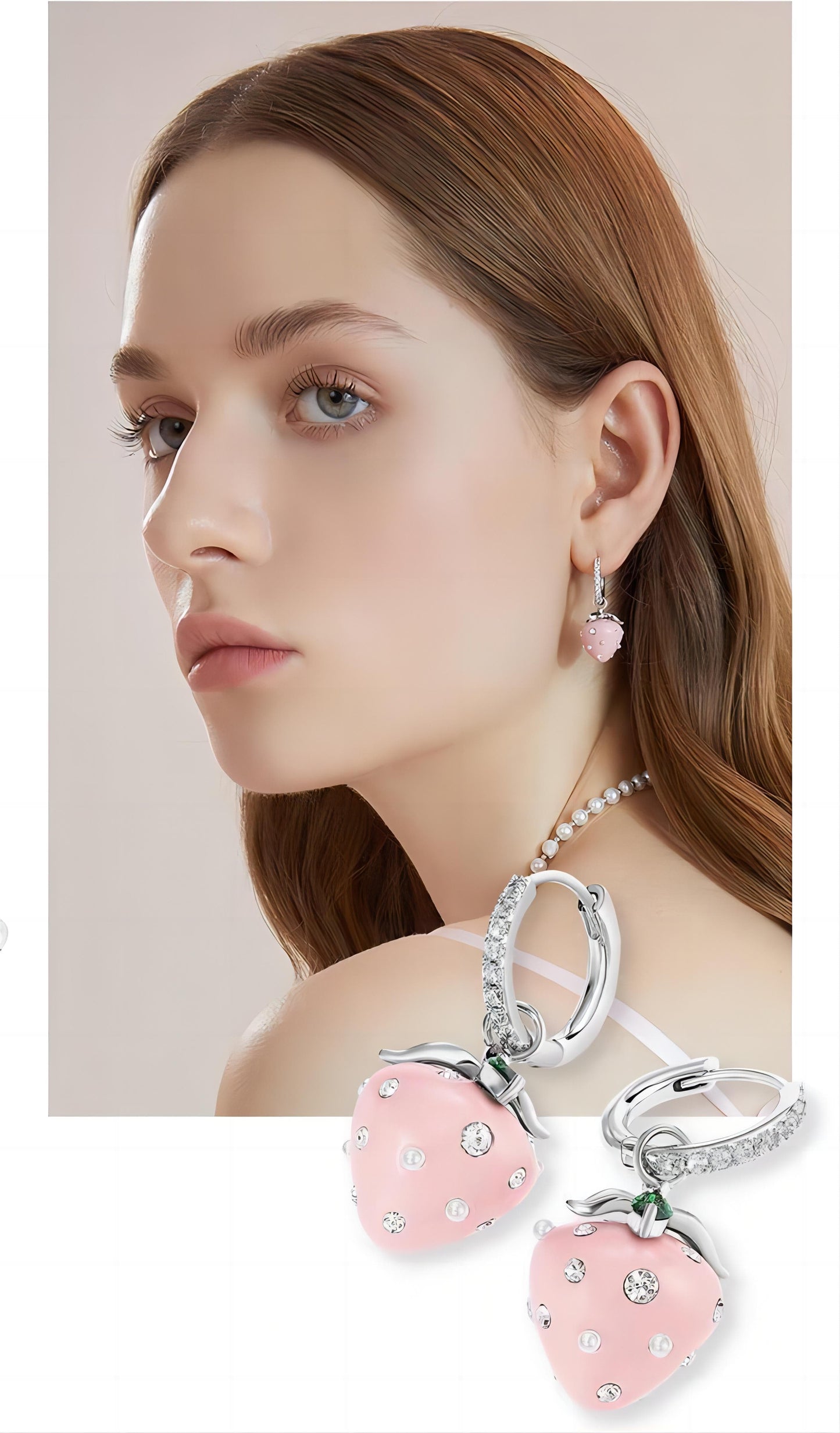 Pink Strawberry Huggie Hoop Earrings