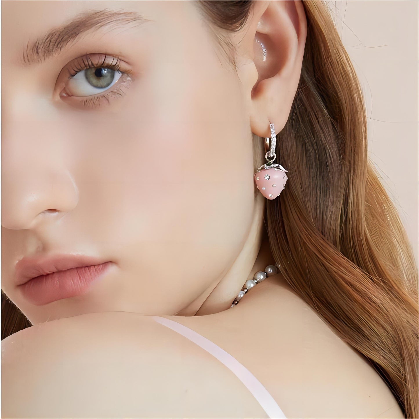 Pink Strawberry Huggie Hoop Earrings