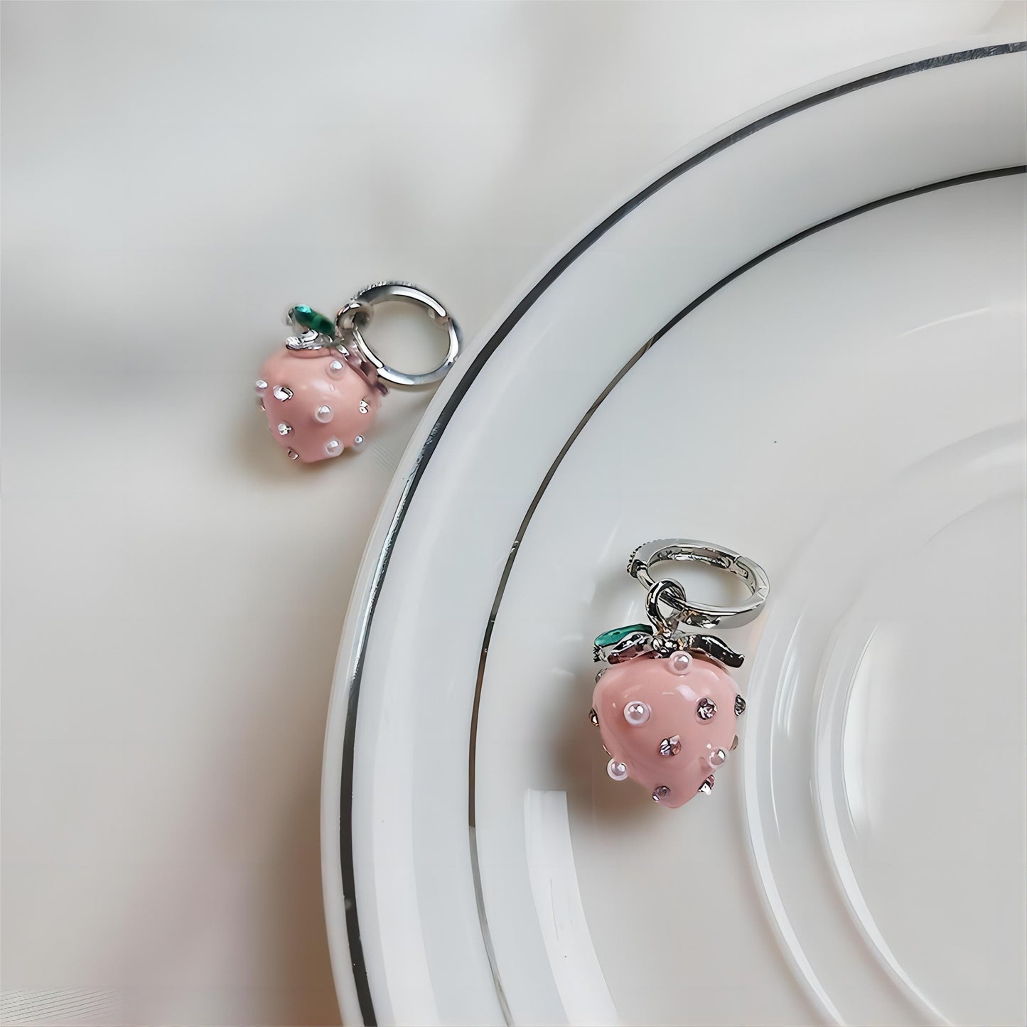 Pink Strawberry Huggie Hoop Earrings