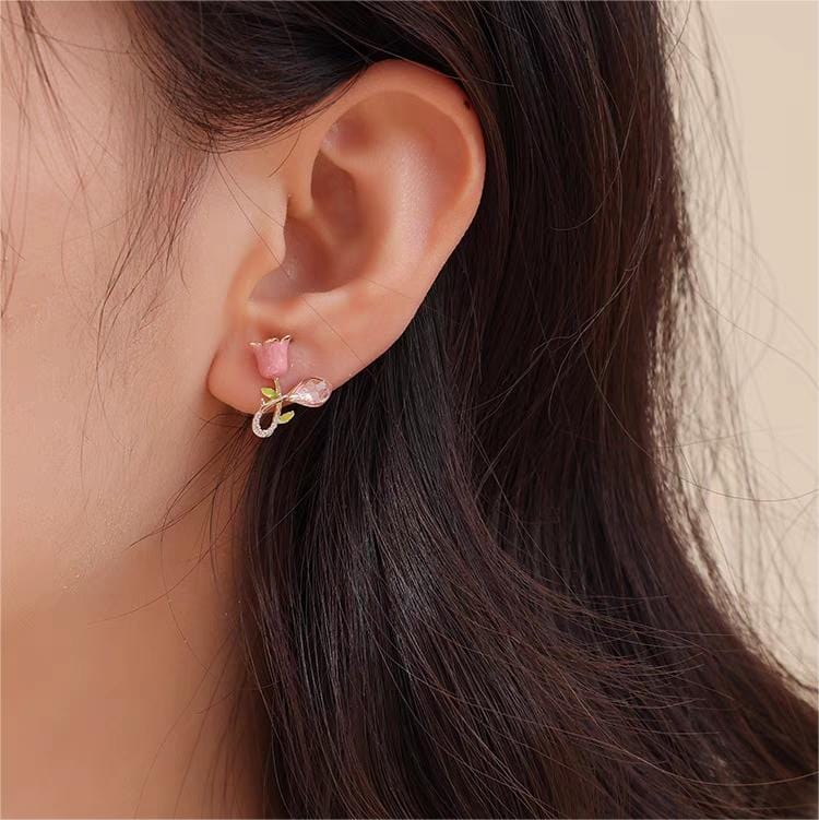 Boucles d'oreilles tulipes roses douces