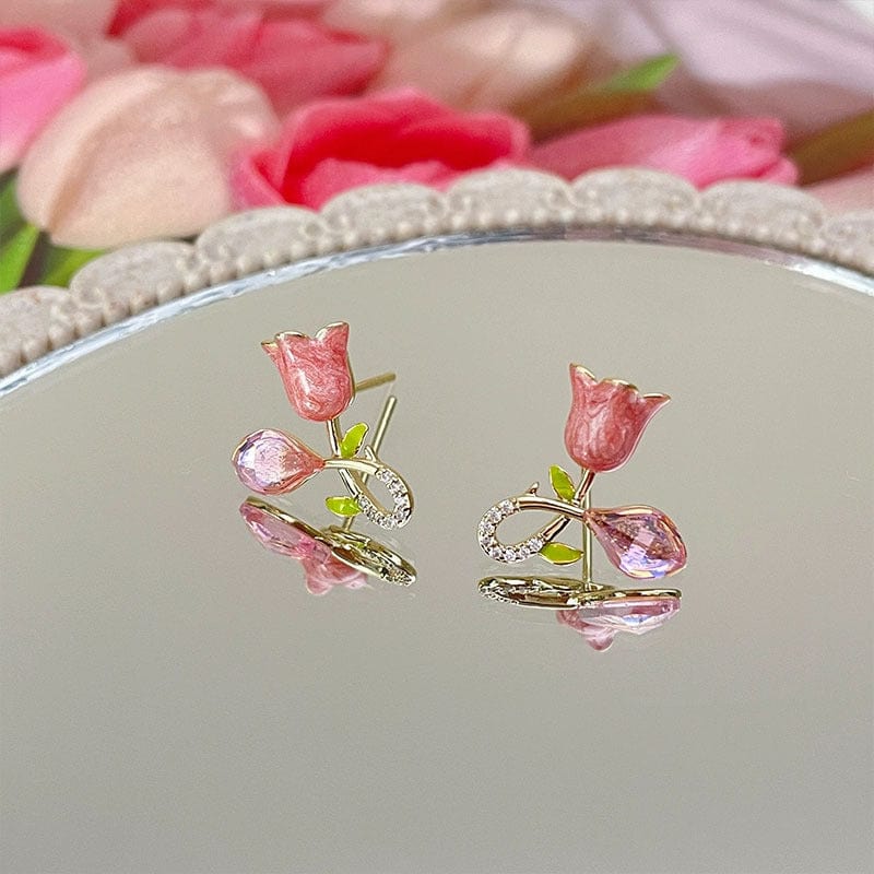 Boucles d'oreilles tulipes roses douces