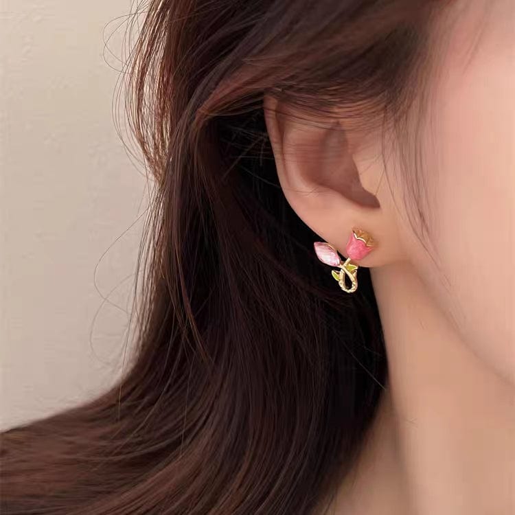 Boucles d'oreilles tulipes roses douces